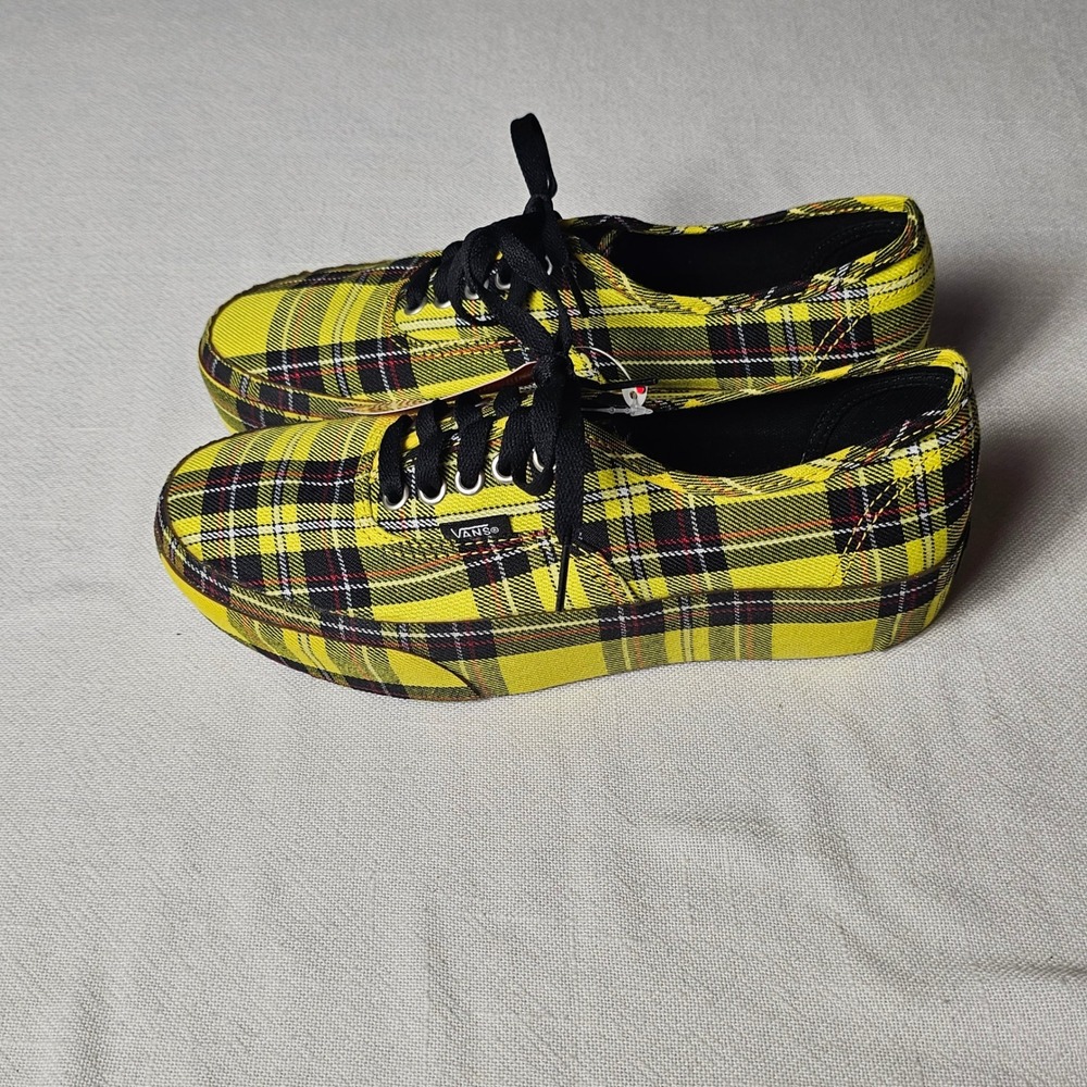 Vans Authentic Platform Yellow Plaid Tartan Sneakers Womens 8.5 Mens 7.0